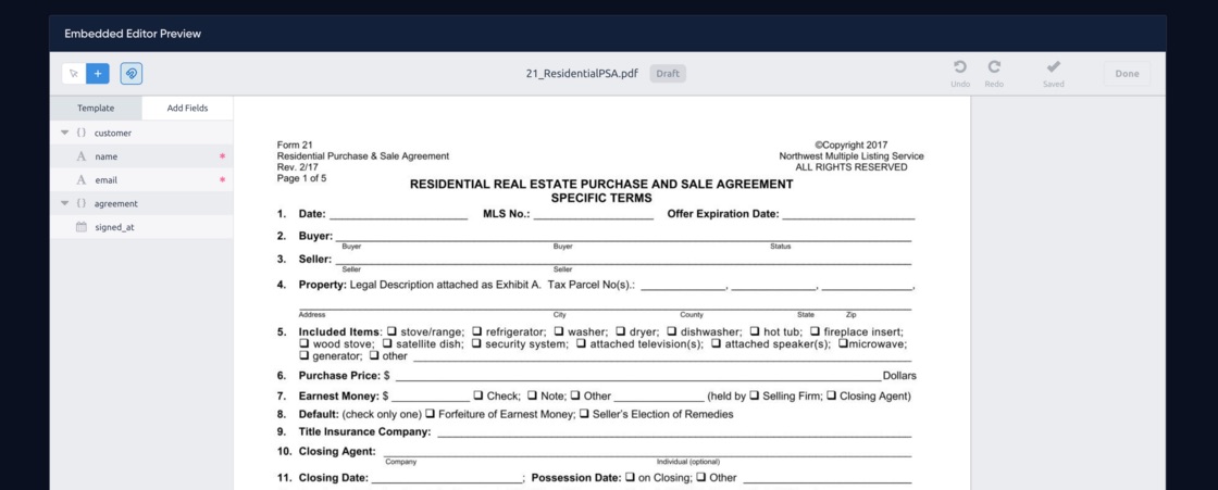 DocSpring PDF template editor embedded in a web application